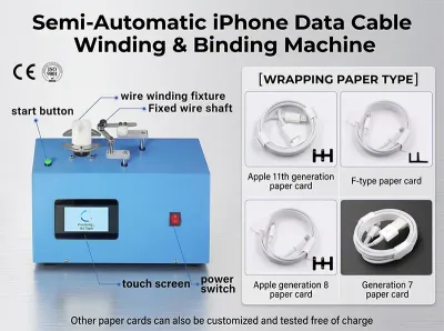 Félautomata iPhone adatkábel tekercselő és kötöző gép WPM-K287